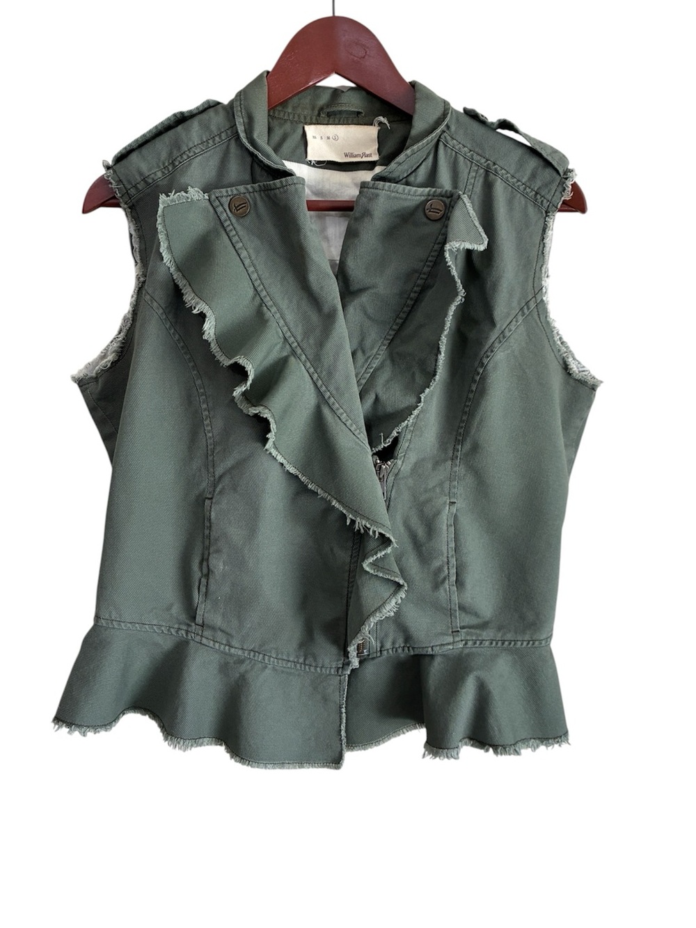 William Rast Women's Green Frayed 100% Cotton Vest Size Large